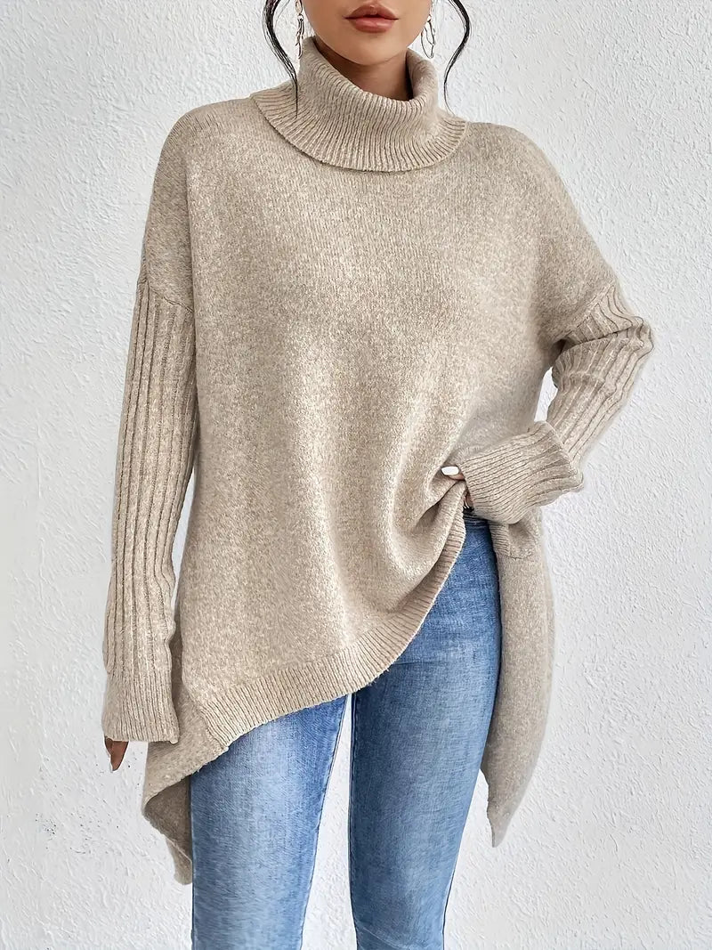 Lorena – Casual Trui Met Lange Mouwen En Hoge Kraag