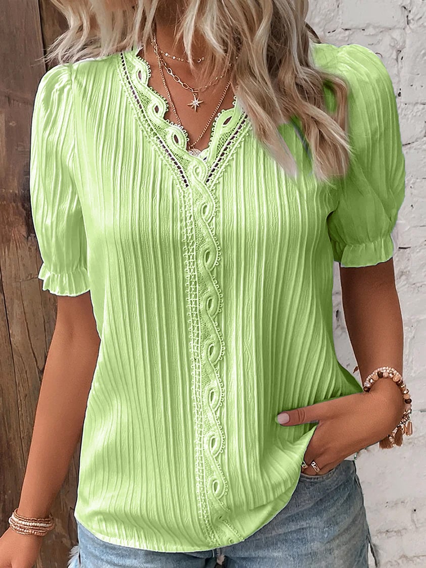 🔥Elegant V-hals shirt met effen kant