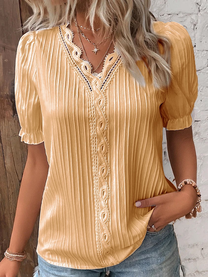 🔥Elegant V-hals shirt met effen kant