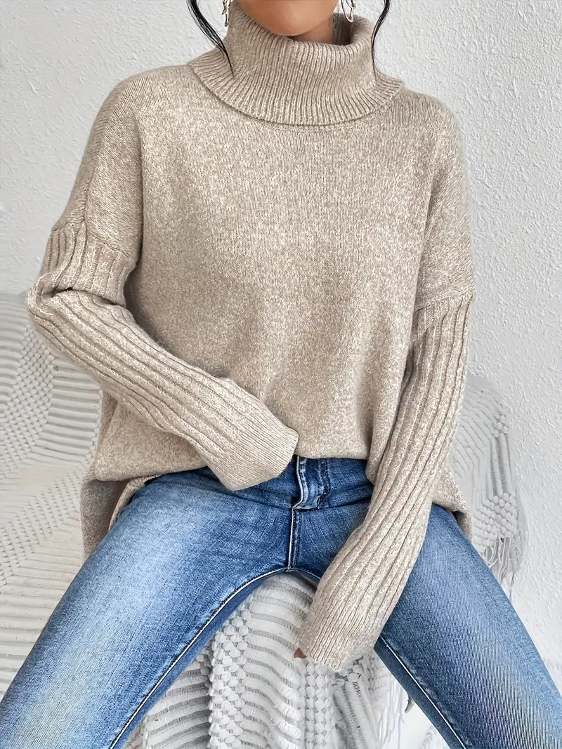 Lorena – Casual Trui Met Lange Mouwen En Hoge Kraag