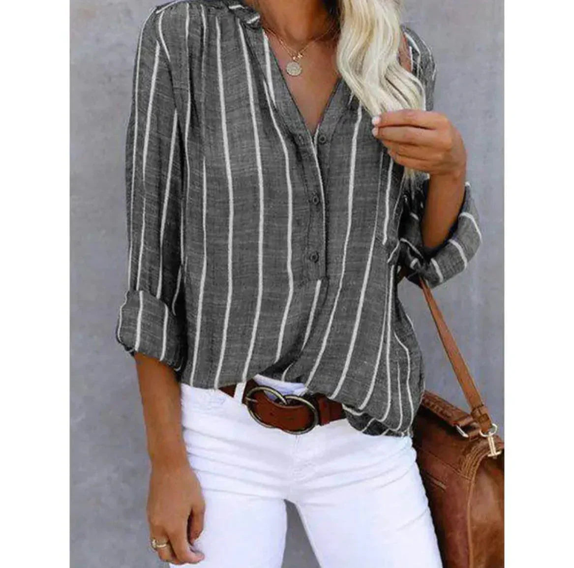 Damesblouse in vintage stijl met gestreepte lange mouwen