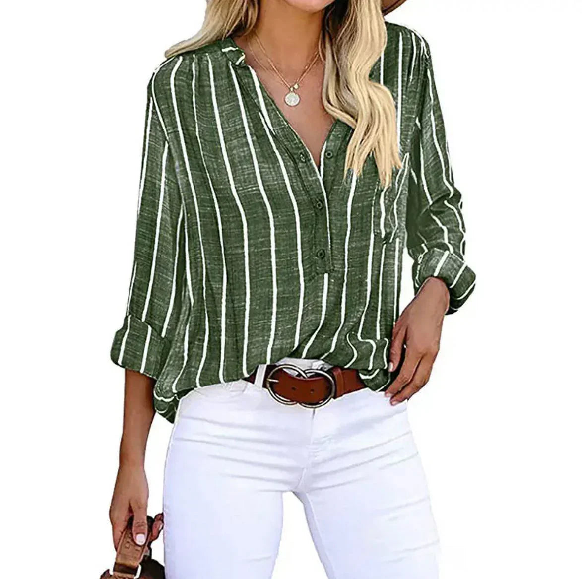 Damesblouse in vintage stijl met gestreepte lange mouwen