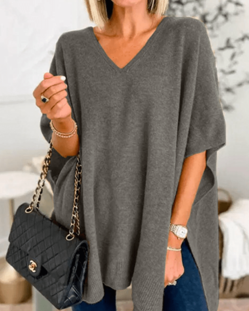 Charlot | Poncho-trui met V-hals en ruime pasvorm