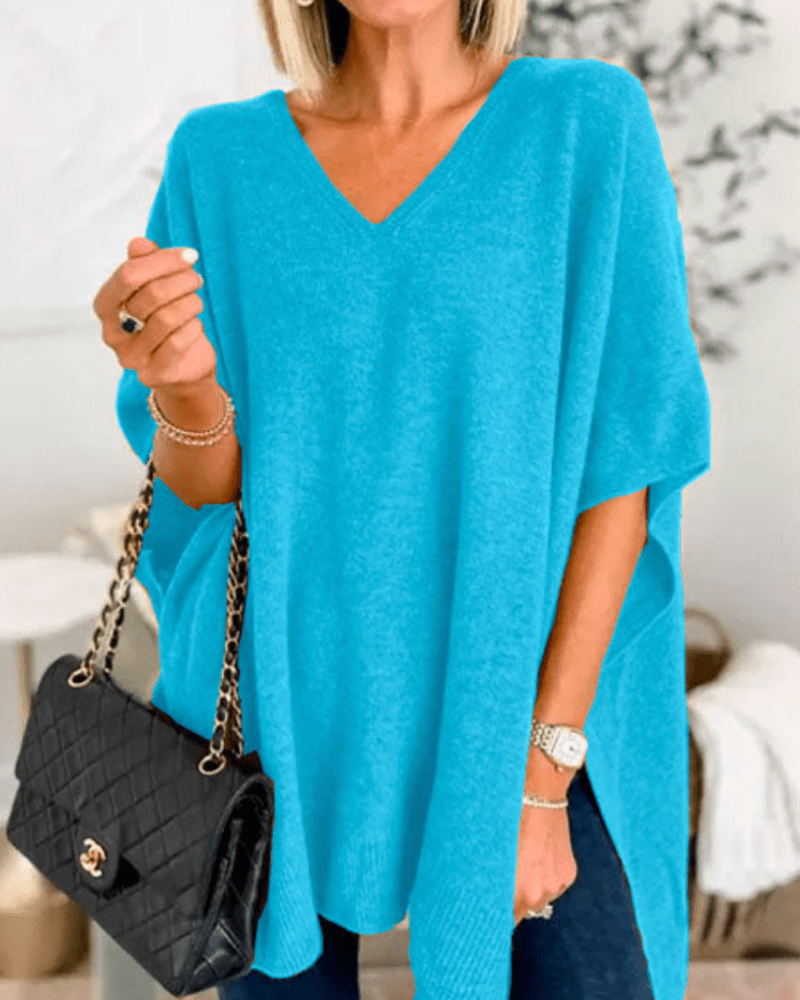 Charlot | Poncho-trui met V-hals en ruime pasvorm