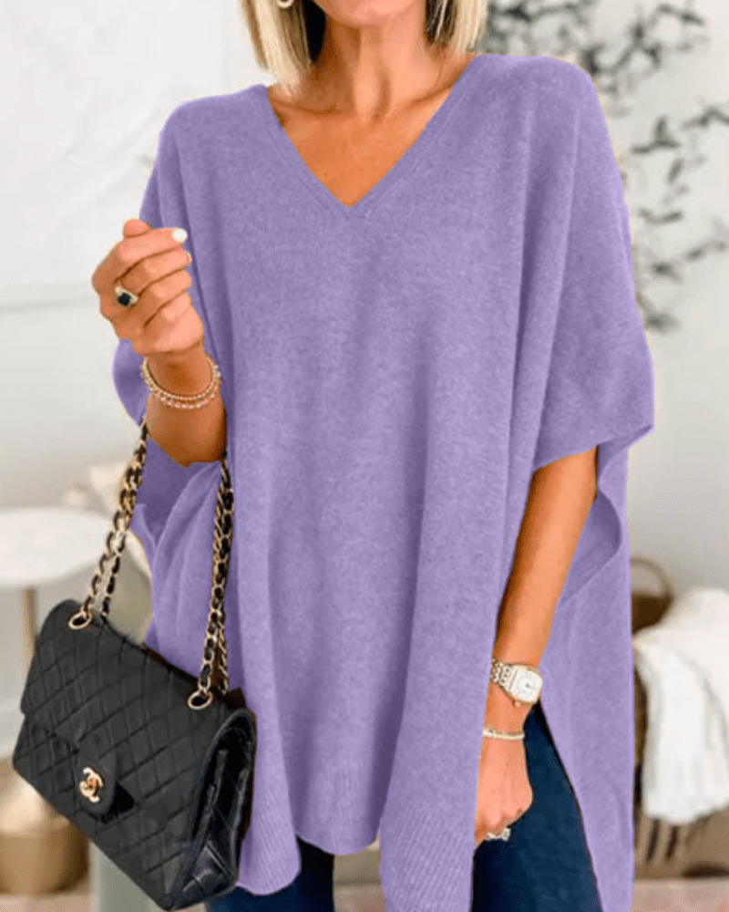 Charlot | Poncho-trui met V-hals en ruime pasvorm