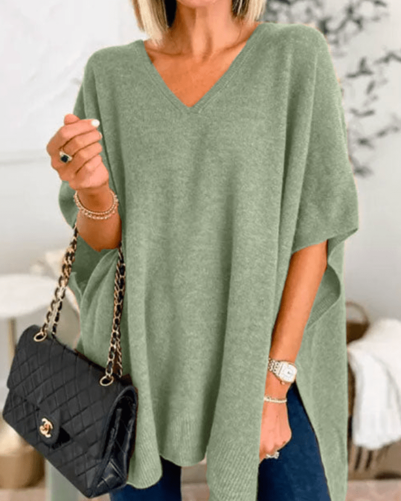 Charlot | Poncho-trui met V-hals en ruime pasvorm