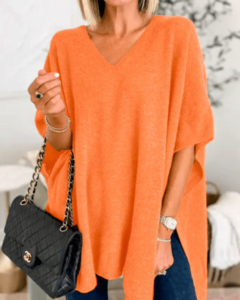 Charlot | Poncho-trui met V-hals en ruime pasvorm