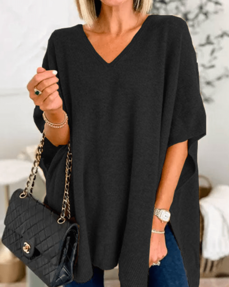 Charlot | Poncho-trui met V-hals en ruime pasvorm