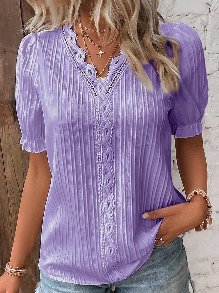🔥Elegant V-hals shirt met effen kant