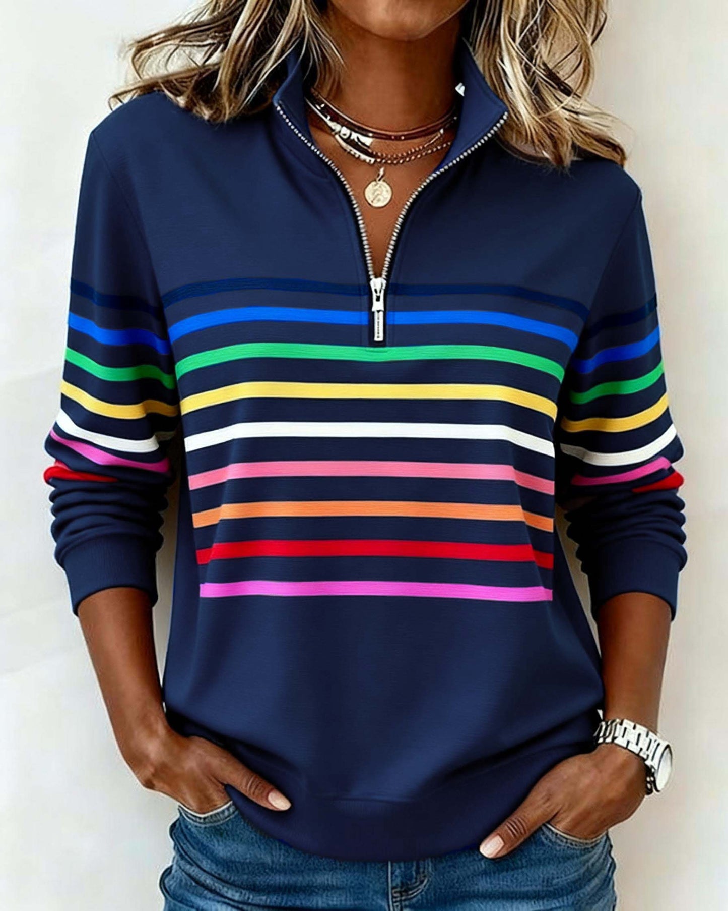 Marélle | Half-zip sweater met regenboogaccent