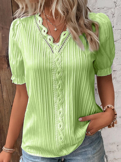 🔥Elegant V-hals shirt met effen kant