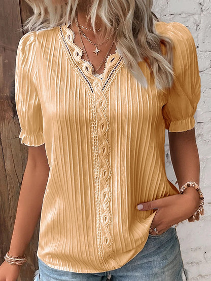 🔥Elegant V-hals shirt met effen kant