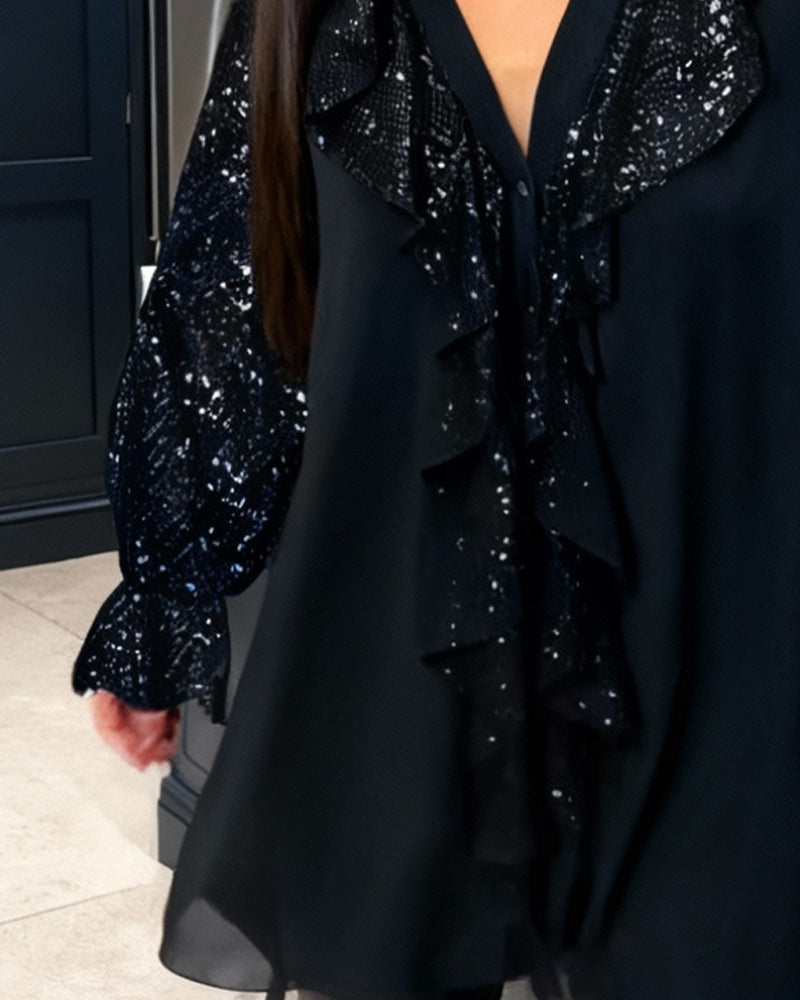 Effen Kleur Wijde Blouses Met Ruches