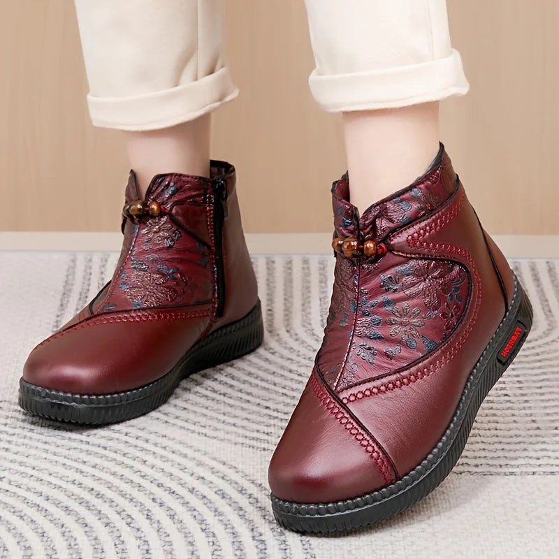 VanHolsen™ | Vintage Bloemen Leren Enkellaarsjes