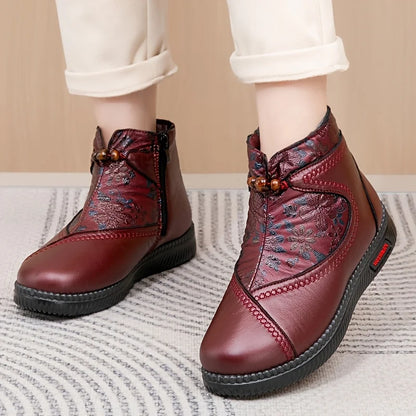 VanHolsen™ | Vintage Bloemen Leren Enkellaarsjes