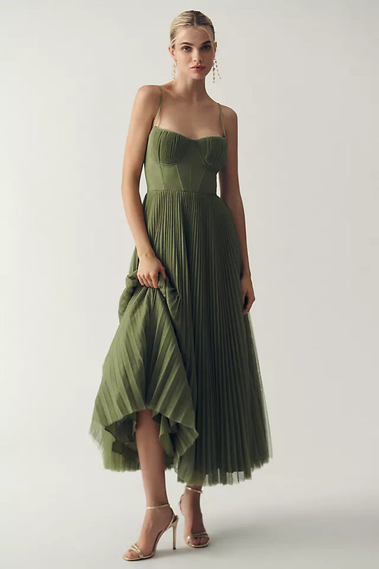 Claire™ – Geplooide tule jurk met asymmetrische drapering