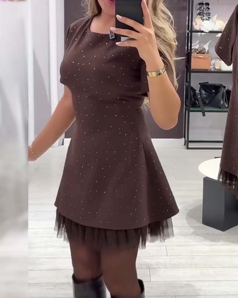 Elegante jurk met glinsterende mesh-patchwork