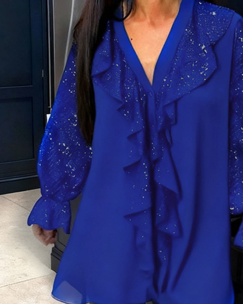 Effen Kleur Wijde Blouses Met Ruches