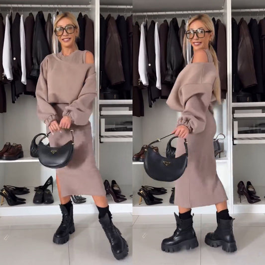 Leah Luxe | Set met Cold-Shoulder Top en Midi-Rok