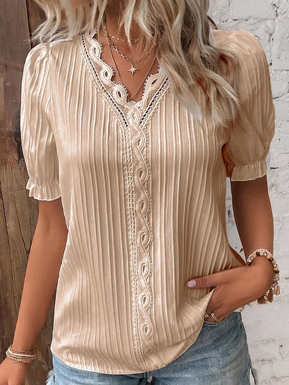 🔥Elegant V-hals shirt met effen kant