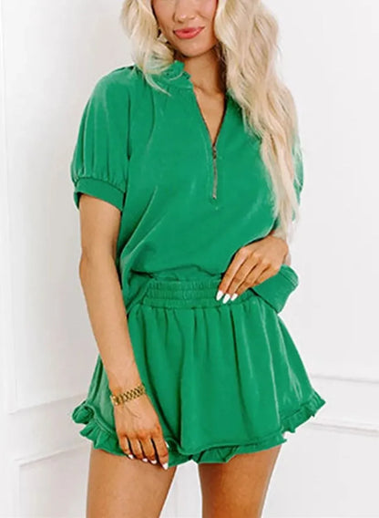 Set van casual top met halve rits en ruches voor dames
