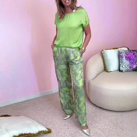 2-delige set met top met print en wijde broek